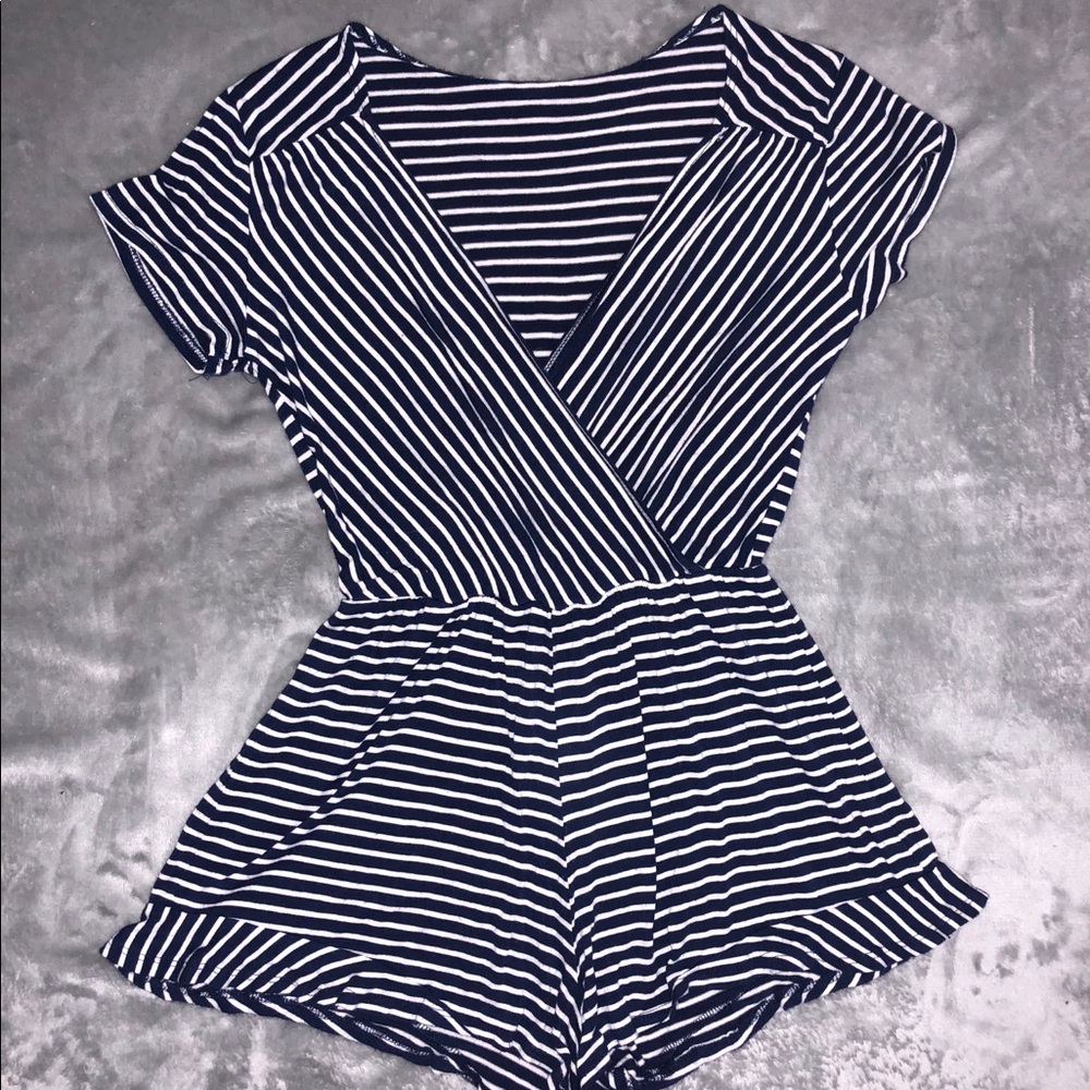 Navy Blue and white striped Romper !